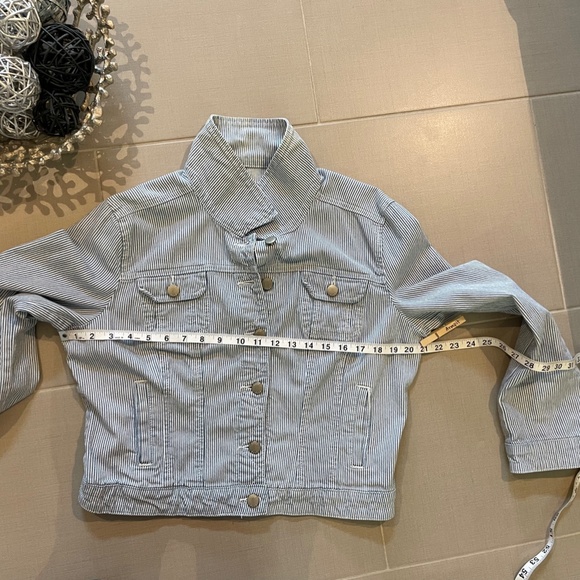 Elle Striped Cropped Denim Jacket Blue & White Women's S - Picture 12 of 12